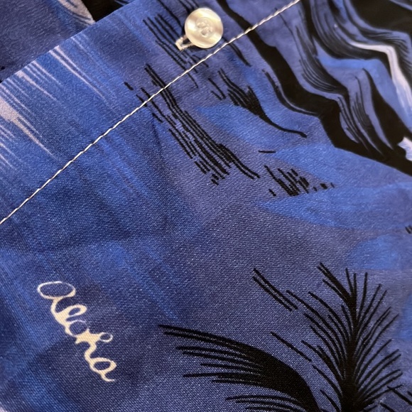 Vintage Han Ton blue palm trees aloha Hawaiian button camp shirt flowers XXL/2XL - Picture 11 of 13